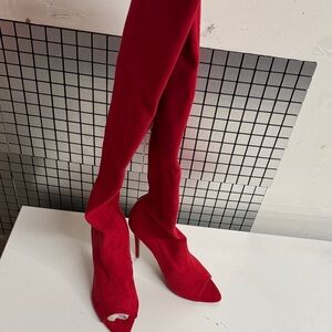 Red Over-the-Knee Stiletto Boots